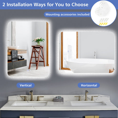 Espejo de pared inastillable de 32 x 24 pulgadas con luces de 3 colores y función antivaho