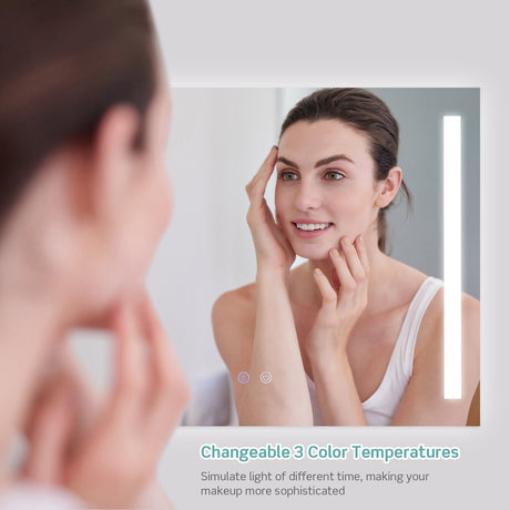 Espejo de pared cuadrado de 32 x 24 pulgadas con luces de 3 colores y función antivaho