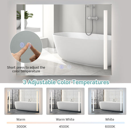 Espejo de pared cuadrado de 32 x 24 pulgadas con luces de 3 colores y función antivaho