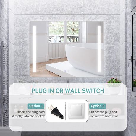 Espejo de pared cuadrado de 32 x 24 pulgadas con luces de 3 colores y función antivaho