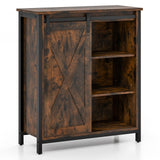 32 Inch Farmhouse Sideboard Buffet Cabinet with Sliding Barn Door and Adjustable Shelves-Rustic Brown