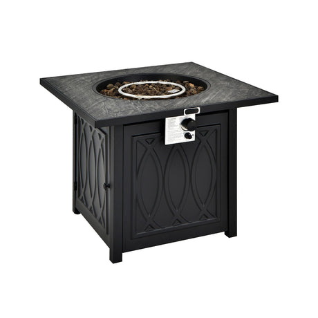 Mesa fogata de propano de 32 pulgadas con tapa cuadrada, rocas de lava, cubierta de 50000 BTU - Negra