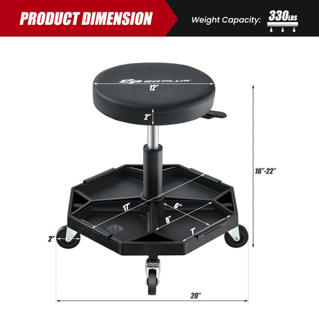 Taburete de mecánico neumático con ruedas, con capacidad de 150 kg y asiento acolchado