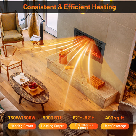 Inserto de chimenea eléctrica de 33/36 pulgadas 750W/1500W Calentador de chimenea empotrado