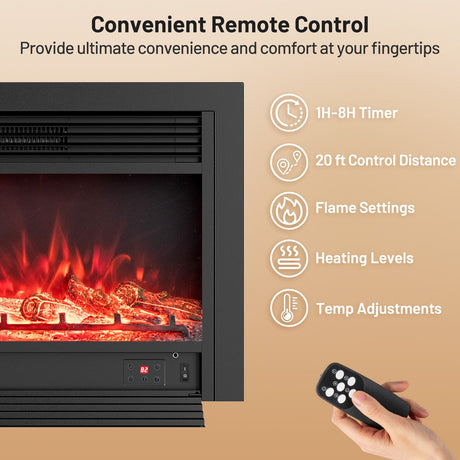 Inserto de chimenea eléctrica de 33/36 pulgadas 750W/1500W Calentador de chimenea empotrado