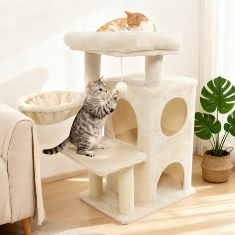Torre para gatitos de 33.5 pulgadas con condominio de 2 niveles y percha superior acolchada
