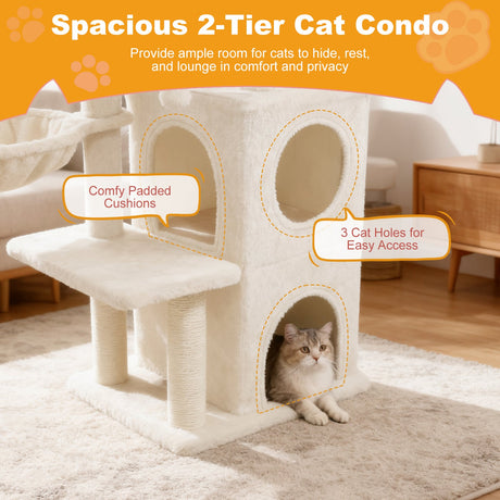 Torre para gatitos de 33.5 pulgadas con condominio de 2 niveles y percha superior acolchada