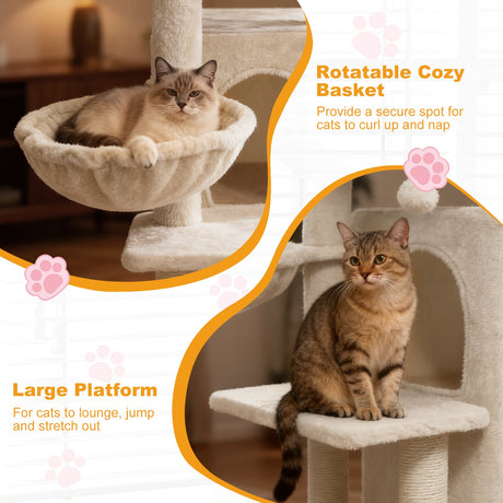Torre para gatitos de 33.5 pulgadas con condominio de 2 niveles y percha superior acolchada