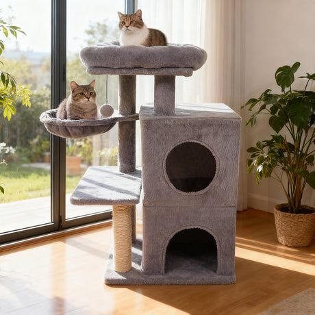 Torre para gatitos de 33.5 pulgadas con condominio de 2 niveles y percha superior acolchada
