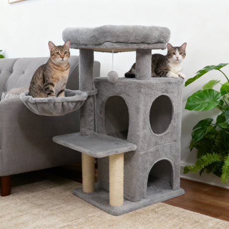 Torre para gatitos de 33.5 pulgadas con condominio de 2 niveles y percha superior acolchada