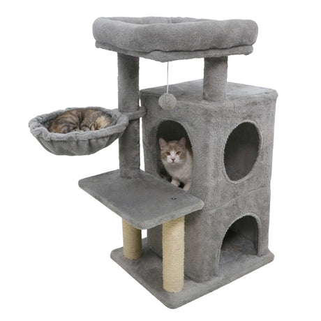 Torre para gatitos de 33.5 pulgadas con condominio de 2 niveles y percha superior acolchada