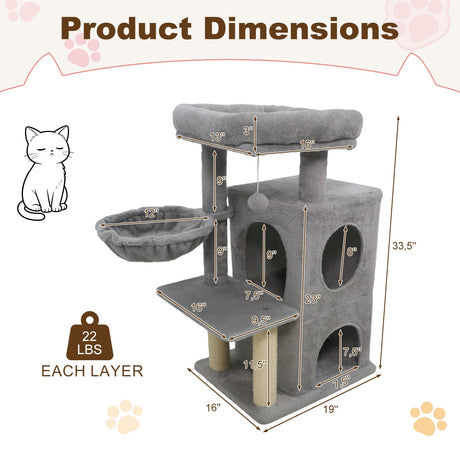 Torre para gatitos de 33.5 pulgadas con condominio de 2 niveles y percha superior acolchada