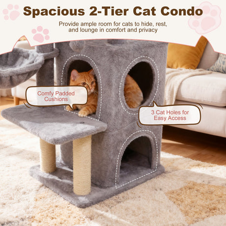Torre para gatitos de 33.5 pulgadas con condominio de 2 niveles y percha superior acolchada