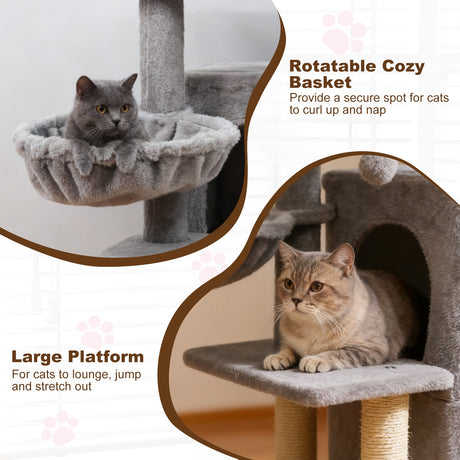 Torre para gatitos de 33.5 pulgadas con condominio de 2 niveles y percha superior acolchada