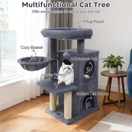 Torre para gatitos de 33.5 pulgadas con condominio de 2 niveles y percha superior acolchada