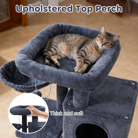 Torre para gatitos de 33.5 pulgadas con condominio de 2 niveles y percha superior acolchada