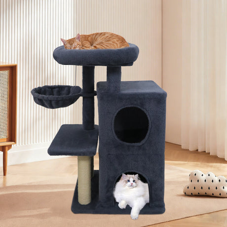 Torre para gatitos de 33.5 pulgadas con condominio de 2 niveles y percha superior acolchada