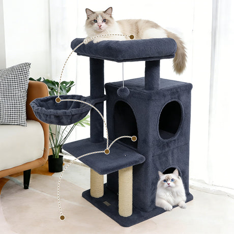 Torre para gatitos de 33.5 pulgadas con condominio de 2 niveles y percha superior acolchada