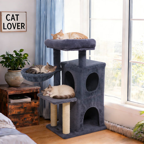 Torre para gatitos de 33.5 pulgadas con condominio de 2 niveles y percha superior acolchada