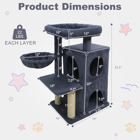 Torre para gatitos de 33.5 pulgadas con condominio de 2 niveles y percha superior acolchada