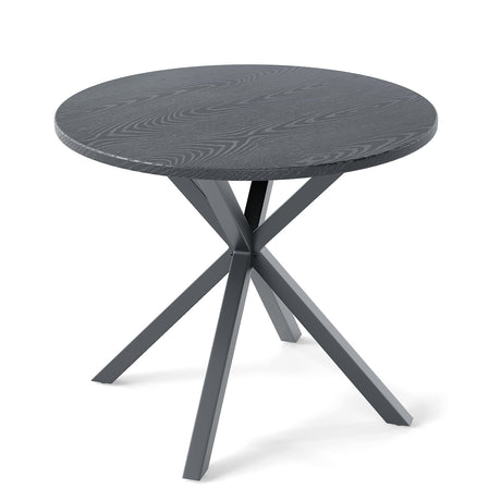 Mesa Bistró Redonda para Patio de 33.5 Pulgadas con Tapa de Aspecto de Madera y Patas en Forma de X-Gris
