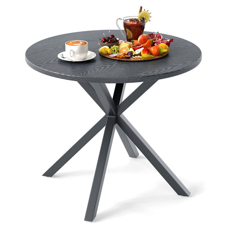 Mesa Bistró Redonda para Patio de 33.5 Pulgadas con Tapa de Aspecto de Madera y Patas en Forma de X-Gris