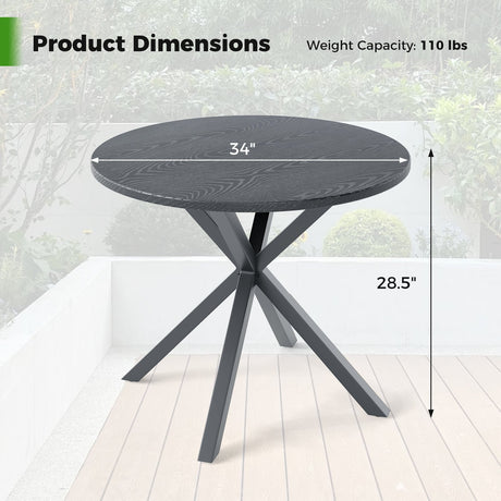 Mesa Bistró Redonda para Patio de 33.5 Pulgadas con Tapa de Aspecto de Madera y Patas en Forma de X-Gris