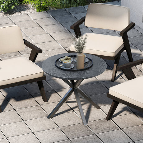 Mesa Bistró Redonda para Patio de 33.5 Pulgadas con Tapa de Aspecto de Madera y Patas en Forma de X-Gris