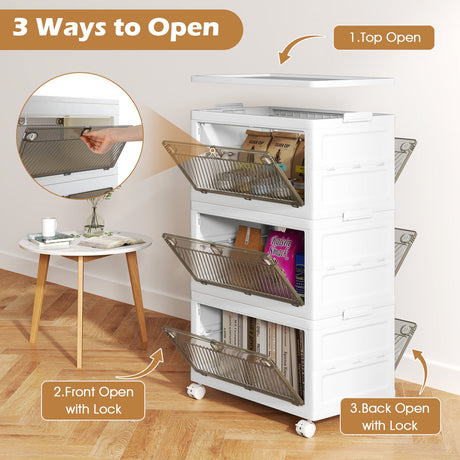 Cestas de almacenamiento de plástico apilables de 33 galones con tapa, paquete de 3, para dormitorio o sala de estar, color blanco