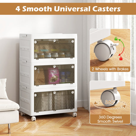 Cestas de almacenamiento de plástico apilables de 33 galones con tapa, paquete de 3, para dormitorio o sala de estar, color blanco