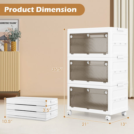 Cestas de almacenamiento de plástico apilables de 33 galones con tapa, paquete de 3, para dormitorio o sala de estar, color blanco