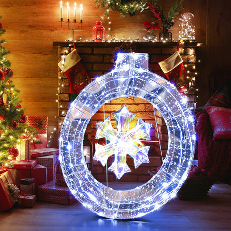 Guirnalda de copo de nieve iluminada de 33 pulgadas con anillo para colgar y soporte