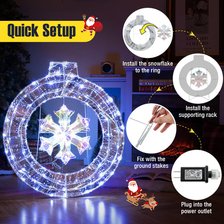 Guirnalda de copo de nieve iluminada de 33 pulgadas con anillo para colgar y soporte