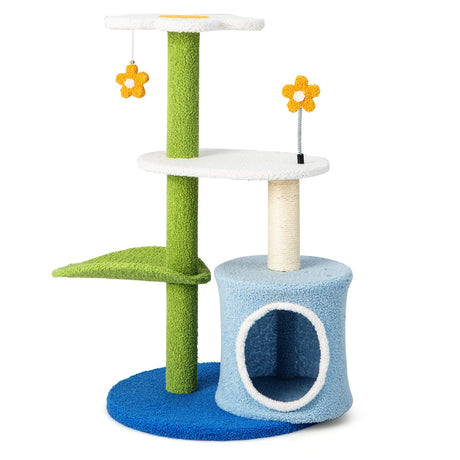 Árbol para gatos bonito de 34.5 pulgadas y 4 niveles con bolas que tintinean y condominio - Azul