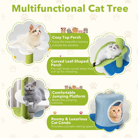 Árbol para gatos bonito de 34.5 pulgadas y 4 niveles con bolas que tintinean y condominio - Azul