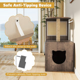 34.5 Inch Cat Tree with Litter Box Enclosure with Sisal Scratching Post and Mat-Gray