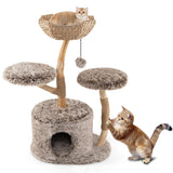 Árbol para gatos de madera maciza, árbol para gatos de peral con plataforma y postes rascadores de sisal - Marrón