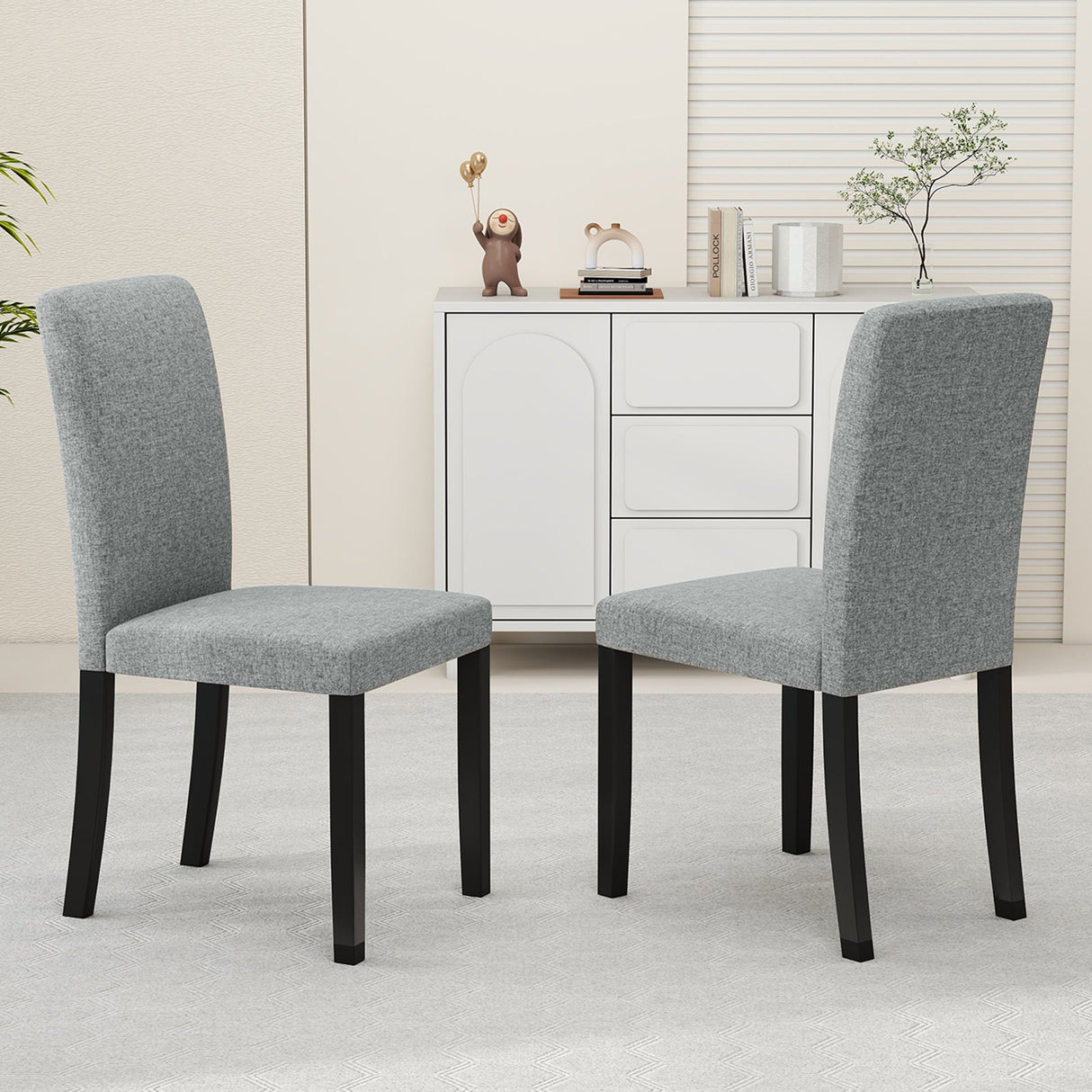 Juego de 2 sillas de comedor modernas de mediados de siglo con patas de madera de caucho - Gris