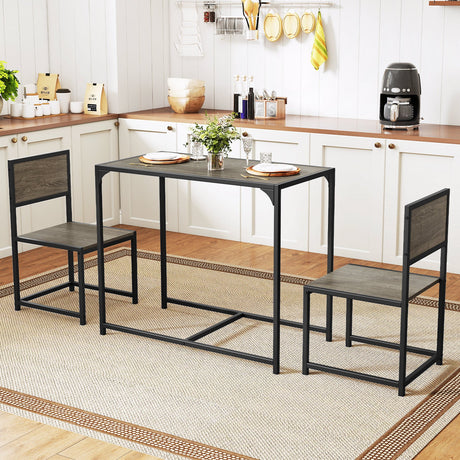 Juego de comedor de 3 piezas, mesa compacta y 2 sillas con estructura metálica para espacios pequeños