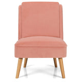 Sillón auxiliar sin brazos de terciopelo con patas de madera de caucho para dormitorio