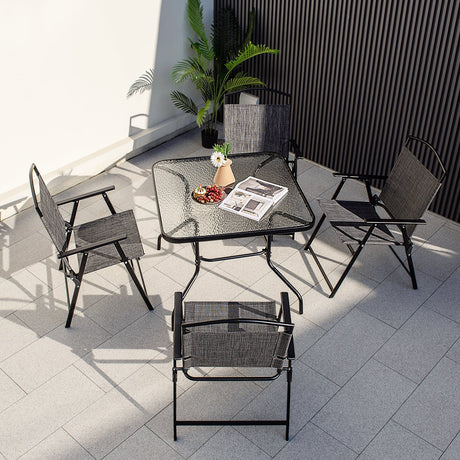 Mesa de comedor cuadrada de exterior de 34 pulgadas con tapa de vidrio templado y agujero para sombrilla de 1.5 pulgadas - Negro