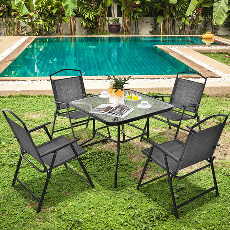 Mesa de comedor cuadrada de exterior de 34 pulgadas con tapa de vidrio templado y agujero para sombrilla de 1.5 pulgadas - Negro