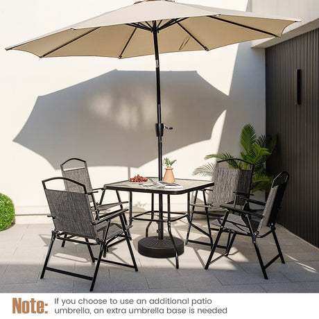 Mesa de comedor cuadrada de exterior de 34 pulgadas con tapa de vidrio templado y agujero para sombrilla de 1.5 pulgadas - Negro