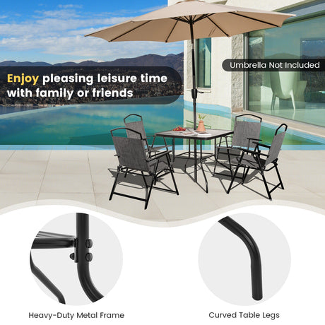 Mesa de comedor cuadrada de exterior de 34 pulgadas con tapa de vidrio templado y agujero para sombrilla de 1.5 pulgadas - Negro