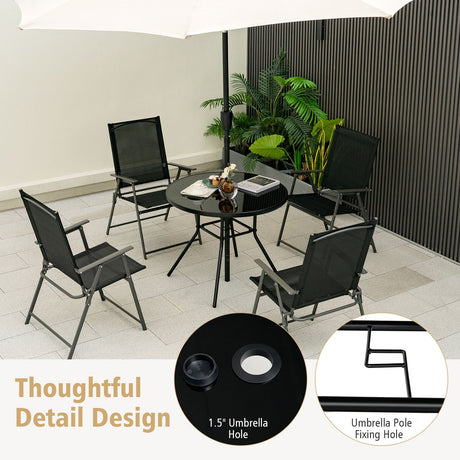 Mesa de comedor para patio de 34 pulgadas con orificio para sombrilla de 1.5 pulgadas para jardín