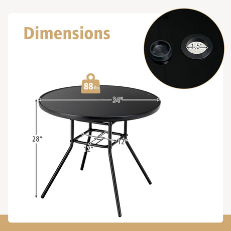 Mesa de comedor para patio de 34 pulgadas con orificio para sombrilla de 1.5 pulgadas para jardín