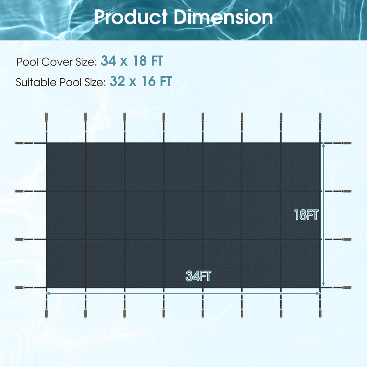 34 x 18 pies Cubierta de seguridad para piscina se adapta a piscinas enterradas de 32 x 16 pies