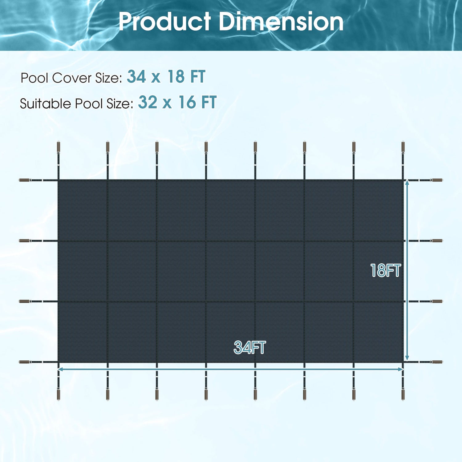 34 x 18 pies Cubierta de seguridad para piscina se adapta a piscinas enterradas de 32 x 16 pies