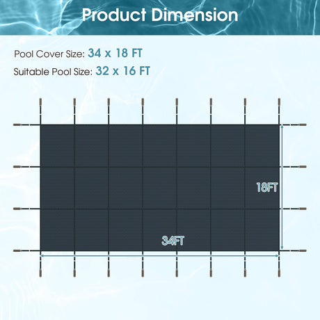 34 x 18 pies Cubierta de seguridad para piscina se adapta a piscinas enterradas de 32 x 16 pies