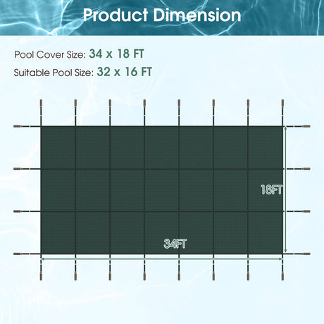 34 x 18 pies Cubierta de seguridad para piscina se adapta a piscinas enterradas de 32 x 16 pies